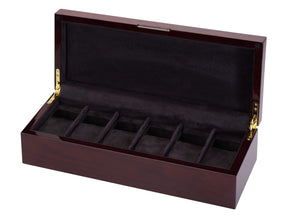 Diplomat Watch Case Charcoal Microfiber Suede Diplomat Mahogany Wood Six Watch Storage Case
