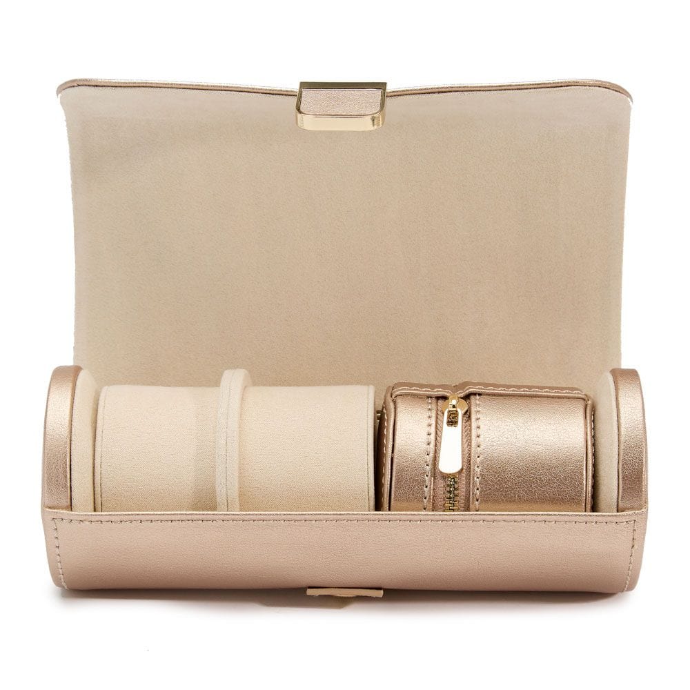 WOLF Rose Gold WOLF Palermo Double Watch Roll With Jewelry Pouch - Rose Gold