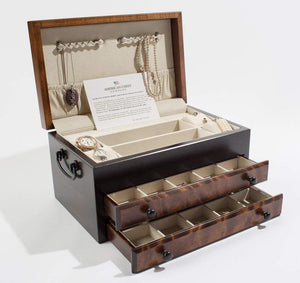 American Chests Jewelry Chest American Chests #JFB2 Exotic, Flaming AMISH Birch; 2-Drwr Jewel Chest: AMISH Crafted