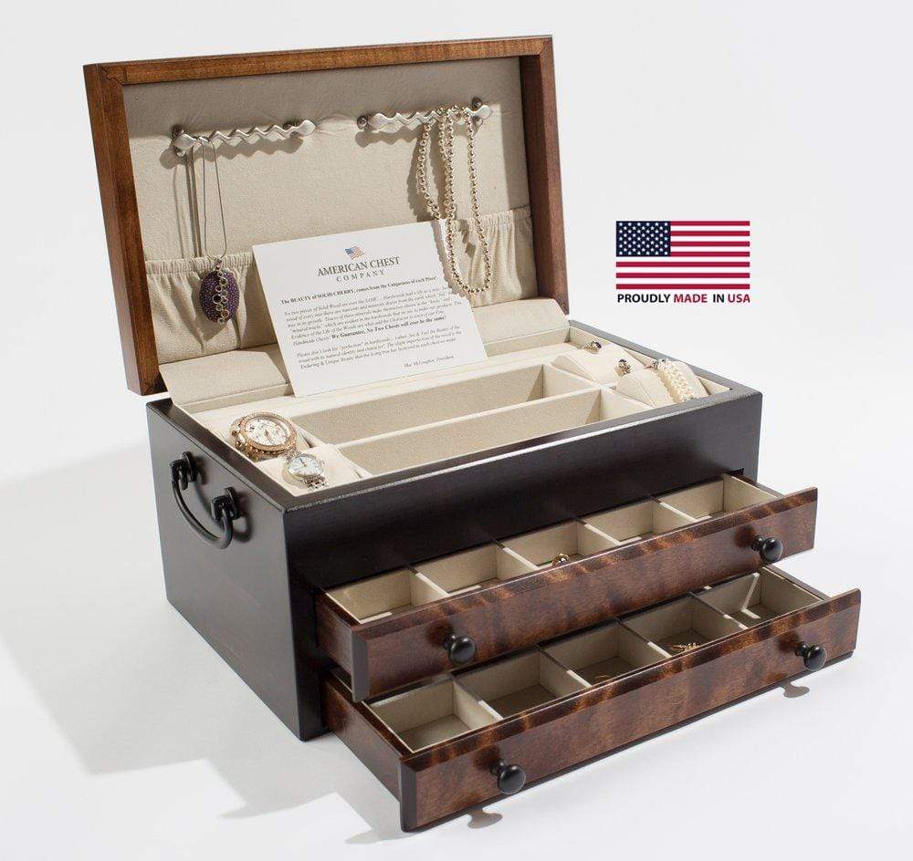 American Chests Jewelry Chest American Chests #JFB2 Exotic, Flaming AMISH Birch; 2-Drwr Jewel Chest: AMISH Crafted