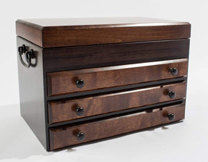 American Chests Jewelry Chest American Chests #JFB3 Exotic Flaming AMISH Birch; 3-Drwr Jeweler: AMISH Crafted
