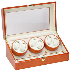 Diplomat Watch Winders Diplomat 31-417 Estate Burl Wood Finish Six Watch Winder