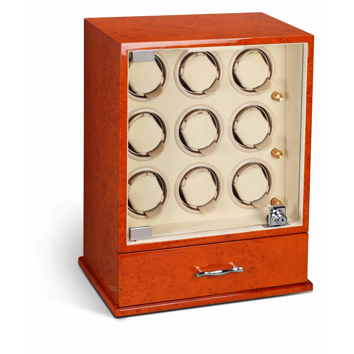 Diplomat Watch Winders Diplomat 31-421 Estate Burl Wood Finish Nine Watch Winder with Additional Storage