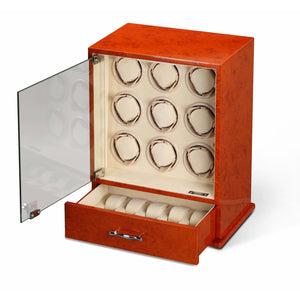Diplomat Watch Winders Diplomat 31-421 Estate Burl Wood Finish Nine Watch Winder with Additional Storage