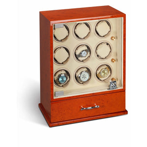 Diplomat Watch Winders Diplomat 31-421 Estate Burl Wood Finish Nine Watch Winder with Additional Storage