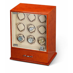 Diplomat Watch Winders Diplomat 31-421 Estate Burl Wood Finish Nine Watch Winder with Additional Storage