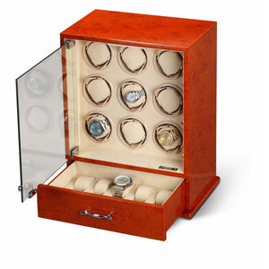 Diplomat Watch Winders Diplomat 31-421 Estate Burl Wood Finish Nine Watch Winder with Additional Storage