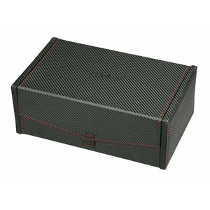 Diplomat Watch Case Diplomat 31-444 Black Carbon Fiber Pattern Ten Watch Case with Red Stitching and Black Suede Interior and Removable Trays