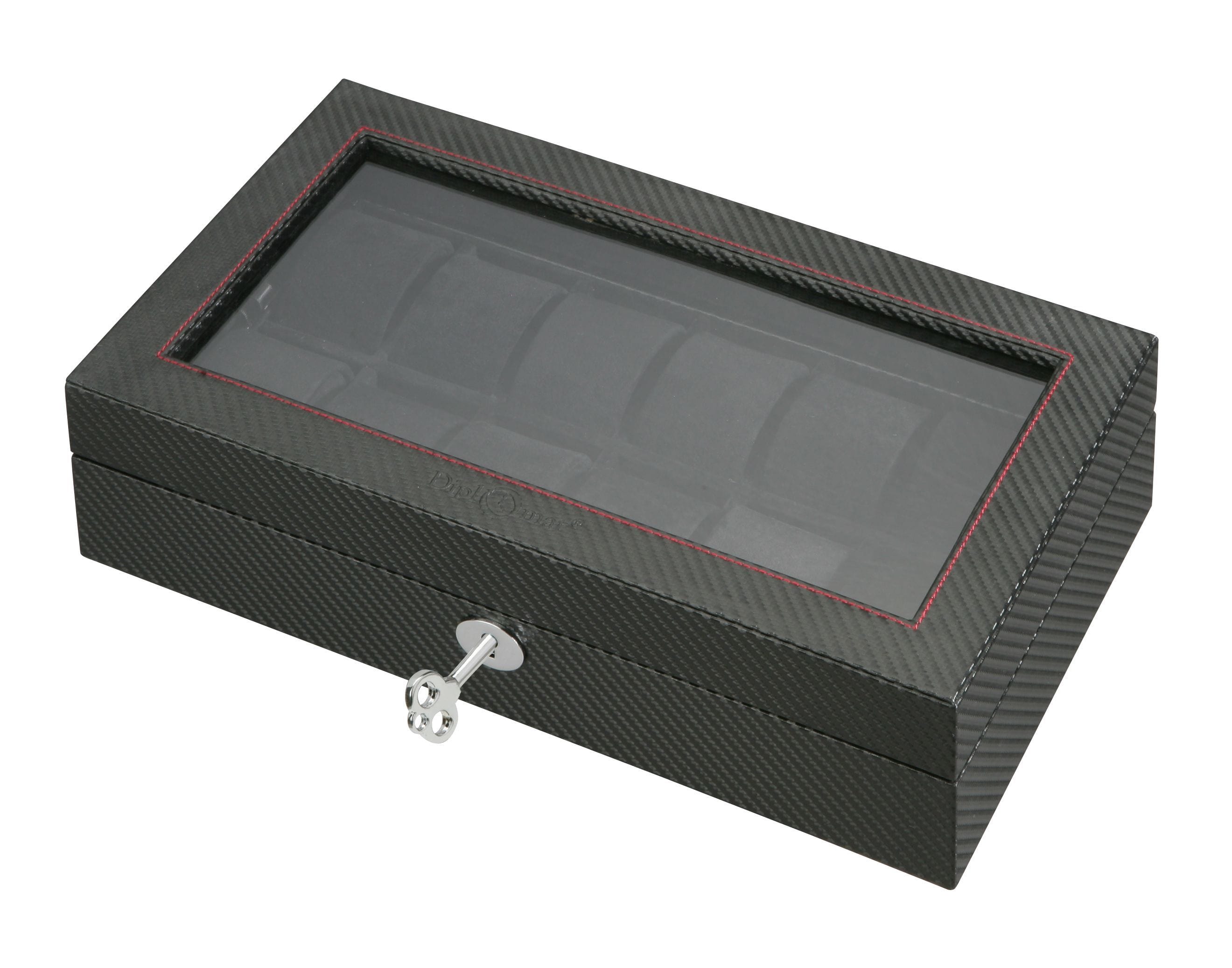 Diplomat Twelve Watch Case Black Carbon Fiber Pattern LUX Watch Winders