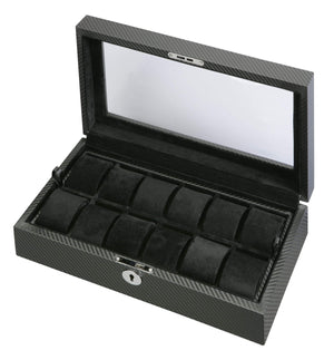 Diplomat Watch Case Diplomat 31-449 See Through Black Carbon Fiber Pattern Twelve Watch Case