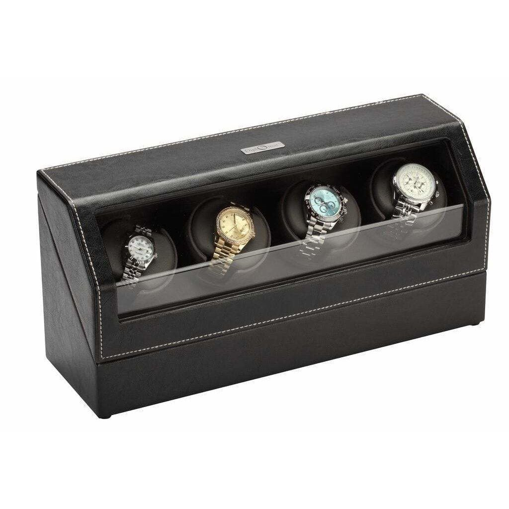 Diplomat Watch Winders Diplomat 34-504 Black Leather Quad Watch Winder