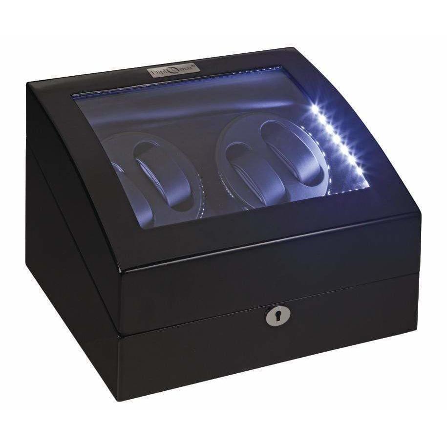 Diplomat Watch Winders Diplomat 34-511 Phantom LED Lit Black Wood Finish Quad Watch Winder
