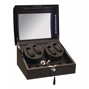 Diplomat Watch Winders Diplomat 34-511 Phantom LED Lit Black Wood Finish Quad Watch Winder