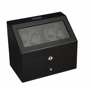 Diplomat Watch Winders Diplomat 34-512 Phantom LED Lit Black Wood Finish Quad Watch Winder