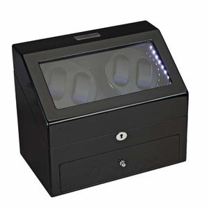 Diplomat Watch Winders Diplomat 34-512 Phantom LED Lit Black Wood Finish Quad Watch Winder
