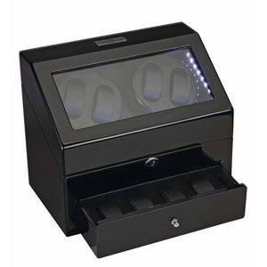 Diplomat Watch Winders Diplomat 34-512 Phantom LED Lit Black Wood Finish Quad Watch Winder