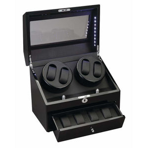 Diplomat Watch Winders Diplomat 34-512 Phantom LED Lit Black Wood Finish Quad Watch Winder