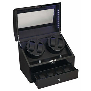 Diplomat Watch Winders Diplomat 34-512 Phantom LED Lit Black Wood Finish Quad Watch Winder