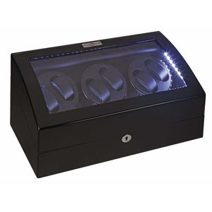 Diplomat Watch Winders Diplomat 34-513 Phantom LED Lit Black Wood Finish Six Watch Winder