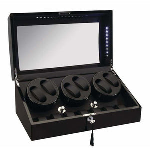 Diplomat Watch Winders Diplomat 34-513 Phantom LED Lit Black Wood Finish Six Watch Winder