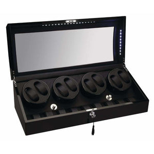 Diplomat Watch Winders Diplomat 34-514 Phantom LED Lit Black Wood Finish Eight Watch Winder