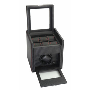 Diplomat Watch Winders Diplomat 34-701 Black Carbon Fiber Single Watch Winder with Additional Storage