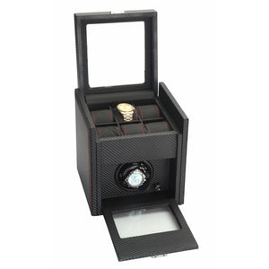 Diplomat Watch Winders Diplomat 34-701 Black Carbon Fiber Single Watch Winder with Additional Storage