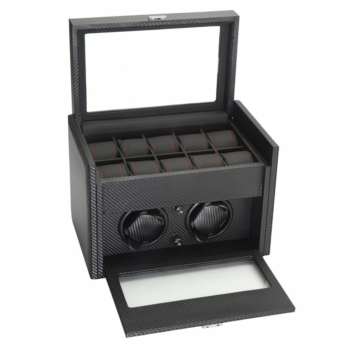 Diplomat Watch Winders Diplomat 34-702 Black Carbon Fiber Double Watch Winder with Additional Storage