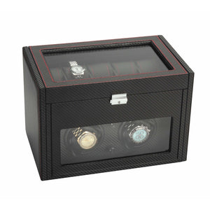 Diplomat Watch Winders Diplomat 34-702 Black Carbon Fiber Double Watch Winder with Additional Storage