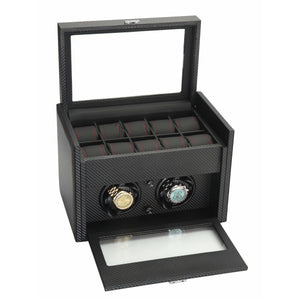 Diplomat Watch Winders Diplomat 34-702 Black Carbon Fiber Double Watch Winder with Additional Storage