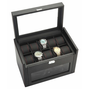 Diplomat Watch Winders Diplomat 34-702 Black Carbon Fiber Double Watch Winder with Additional Storage