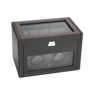 Diplomat Watch Winders Diplomat 34-702 Black Carbon Fiber Double Watch Winder with Additional Storage