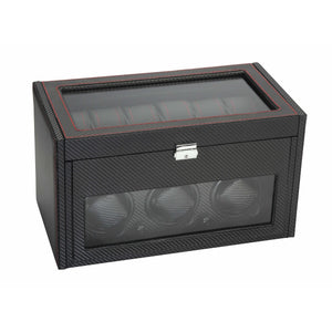 Diplomat Watch Winders Diplomat 34-703 Black Carbon Fiber  Three Watch Winder Additional Storage