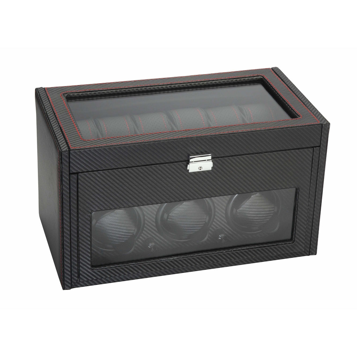 Diplomat Watch Winders Diplomat 34-703 Black Carbon Fiber  Three Watch Winder Additional Storage