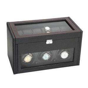Diplomat Watch Winders Diplomat 34-703 Black Carbon Fiber  Three Watch Winder Additional Storage