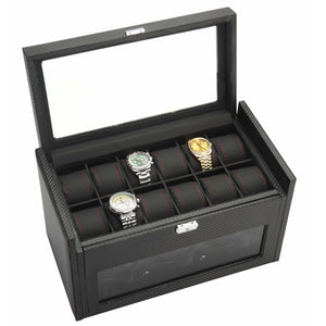 Diplomat Watch Winders Diplomat 34-703 Black Carbon Fiber  Three Watch Winder Additional Storage