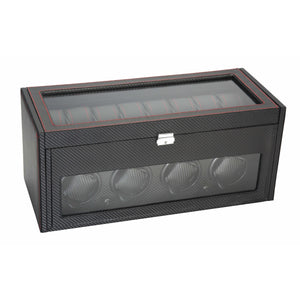 Diplomat Watch Winders Diplomat 34-704 Black Carbon Fiber Four Watch Winder with Additional Storage