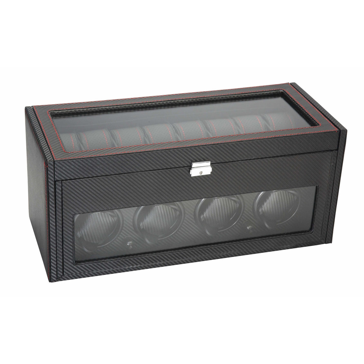 Diplomat Watch Winders Diplomat 34-704 Black Carbon Fiber Four Watch Winder with Additional Storage