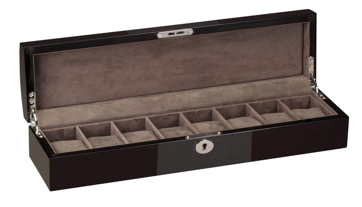 Diplomat Watch Winders Black/Carbon Fiber Diplomat Black Wood Finish Eight Watch Storage Case