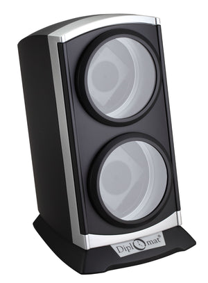 Diplomat Watch Winders Black/Silver Diplomat Economy Double Watch Winder With Smart Internal Bi-Directional Timer Control