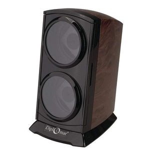 Diplomat Watch Winders Burl Diplomat Economy Double Watch Winder With Smart Internal Bi-Directional Timer Control