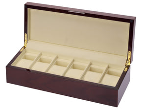 Diplomat Watch Case Cream Suede Diplomat Mahogany Wood Six Watch Storage Case