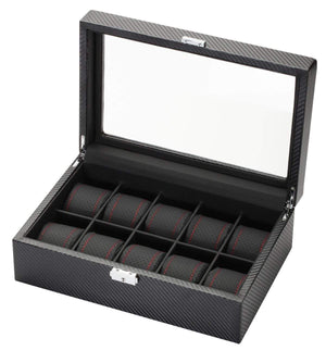 Diplomat Watch Case 10 Diplomat See Through Black Carbon Fiber Pattern Watch Case