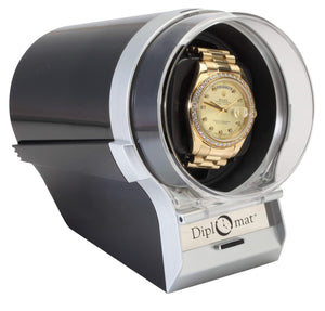 Diplomat Watch Winders Silver/Black Diplomat Single Watch Winder with 12 Programmed Settings and Japanese Mabuchi Motor