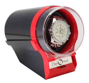 Diplomat Watch Winders Red/Black Diplomat Single Watch Winder with 12 Programmed Settings and Japanese Mabuchi Motor