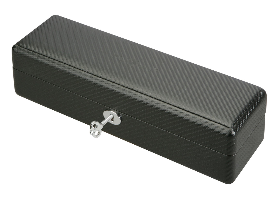 Diplomat Watch Case Diplomat Six Watch Case Black Carbon Fiber Pattern with Closed Top Black Suede Interior and Lock and Key