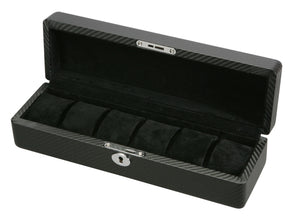 Diplomat Watch Case Diplomat Six Watch Case Black Carbon Fiber Pattern with Closed Top Black Suede Interior and Lock and Key