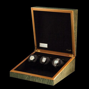 Orbita Watch Winders Inlaid Veneers Orbita - Four Aces 3 Piece Programmable Winder