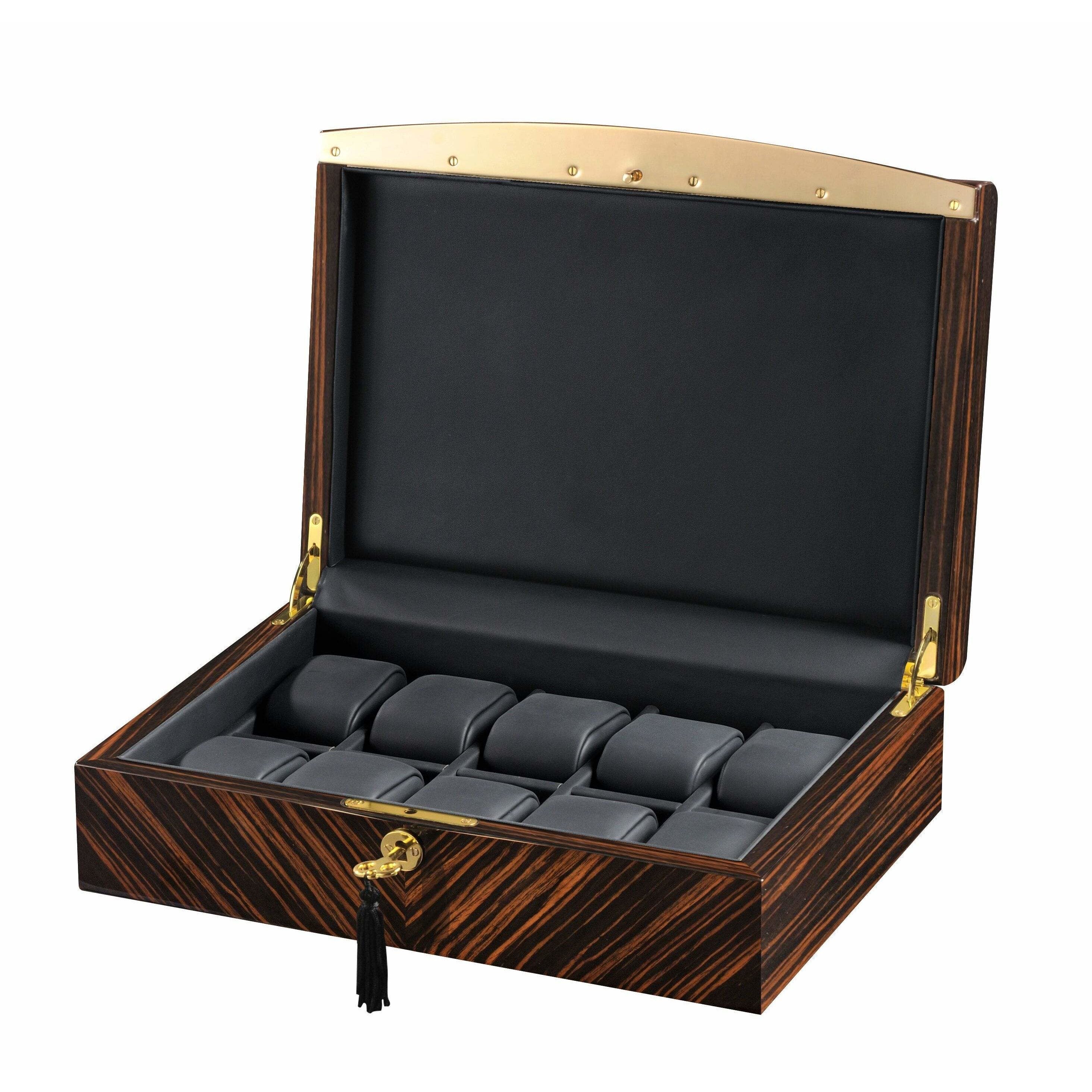 Volta 31560930 10 Watch Case with Gold Accents and Black Leather Int LUX Watch Winders