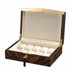 Volta Watch Case Volta - 31560932 10 Watch Case with Gold Accents and Cream Leather Interior- Ebony Wood